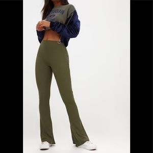 Khaki Ribbed Flared Trousers